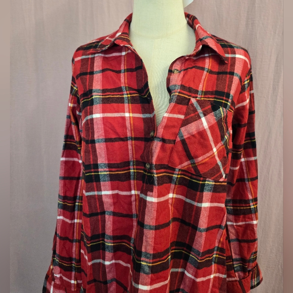 Isabel Maternity Women's Maternity Plaid Flannel Popover Tunin Top, Red - SMALL - Picture 3 of 8